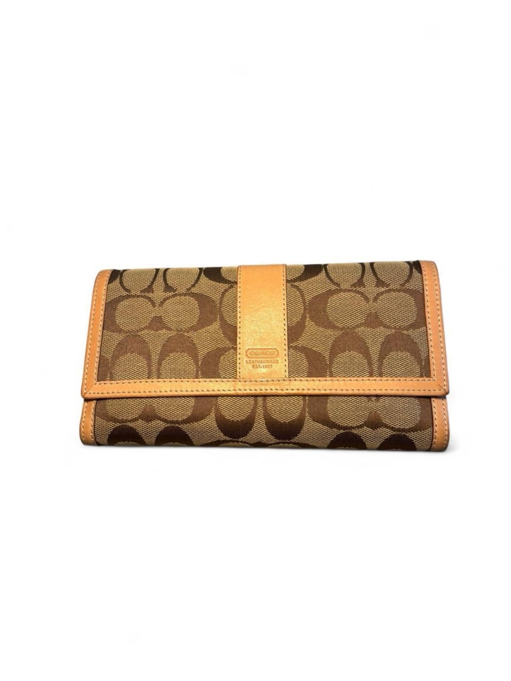 Coach Brown Signature Canvas Continental Wallet with Tan Trim